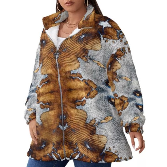 Tie Dye Silver Brown Zip Up Fleece Soft Velour Jacket Synchilla Size Extra Large - Picture 3 of 13